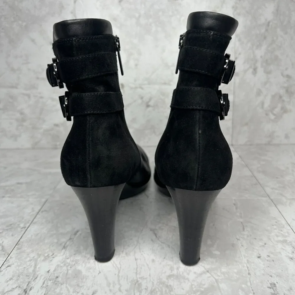 Aquatalia Italian Leather Ankle Boots Roma Black Double Buckle